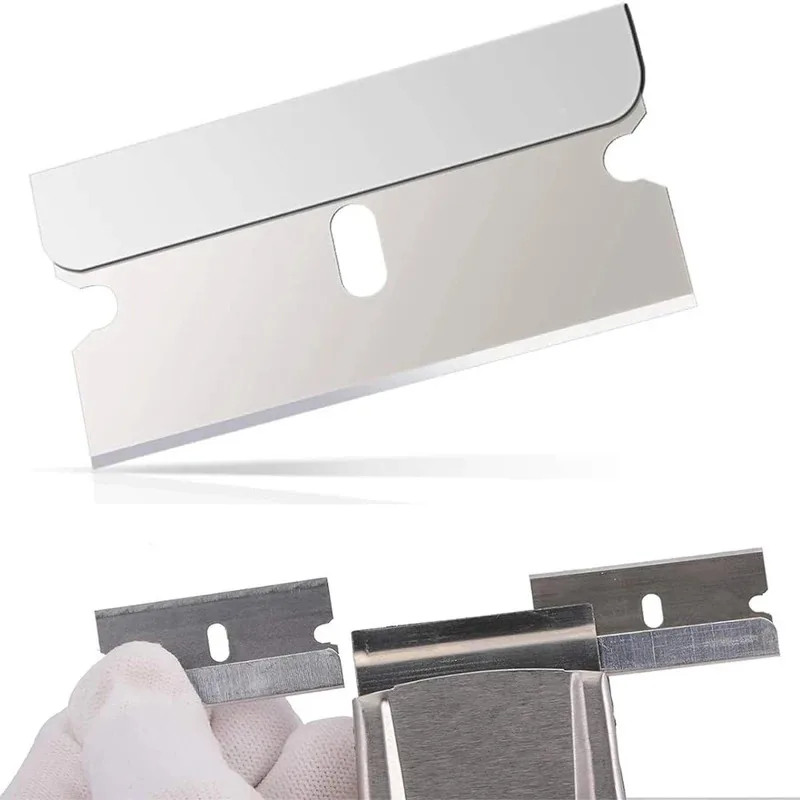 100 stücke Rasierklinge Schaber Metall Glas Kleber Reiniger Entferner Messer Ersatz Carbon Stahl Schaber Klingen Auto Tönung Werkzeug Image
