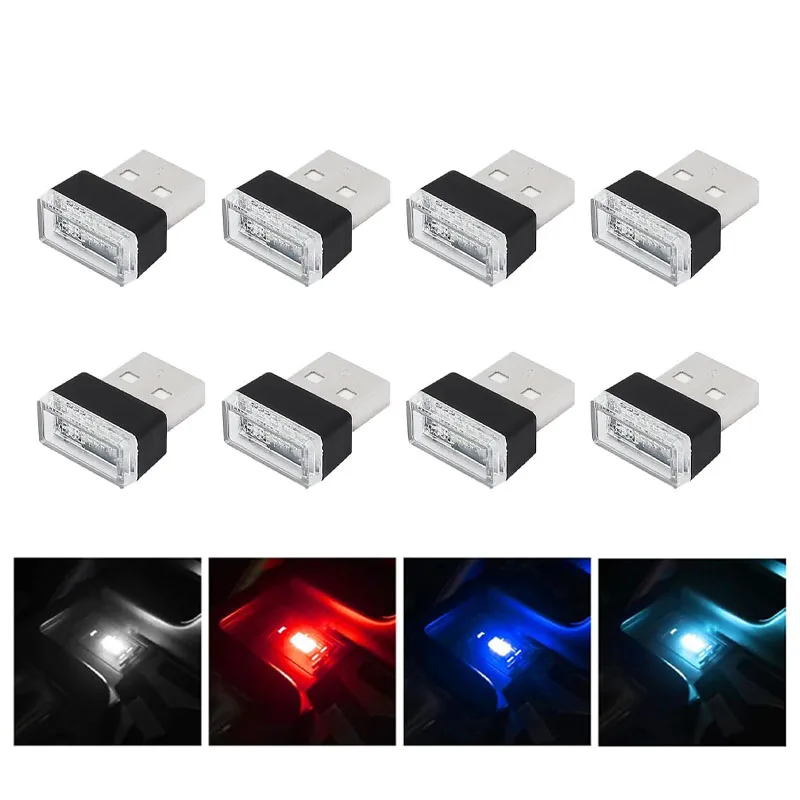 1/2/4PCS Mini USB LED Car Light Auto Interior Styling Atmosphere Decorative Lamps Emergency Lighting Portable Ambient Lights