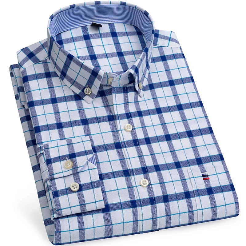 Camicie Oxford in puro cotone 100% per uomo camicia a quadri a maniche lunghe camicia maschile a righe camicia rossa businestartan camicie firmate da uomo