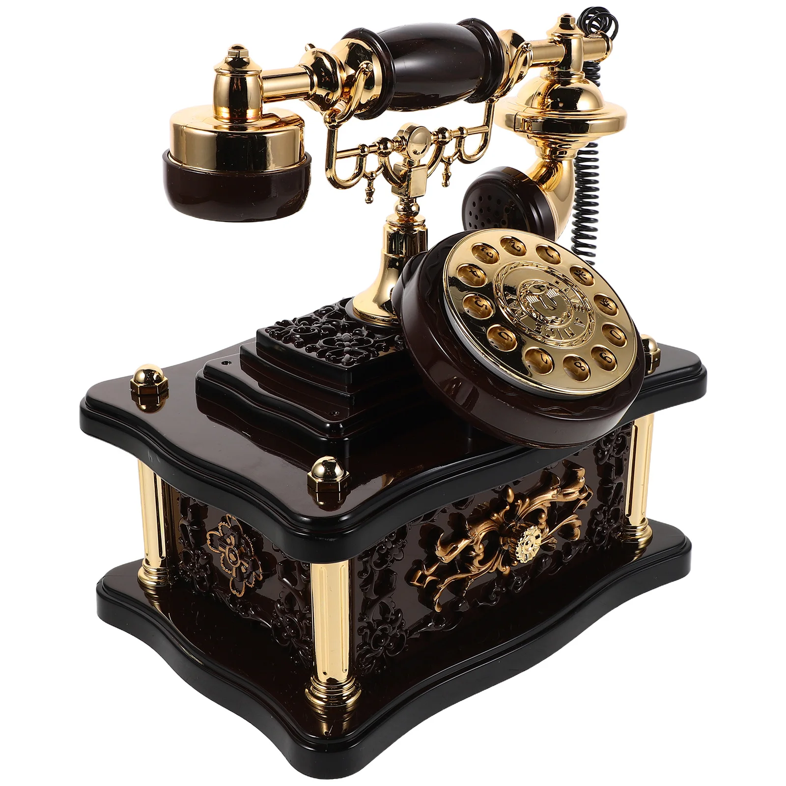 Vintage Dial Telephone Music Box Retro Telephone Desktop Decoration Old Fashioned Landline Phone Ornament for Entrance Hall Wine