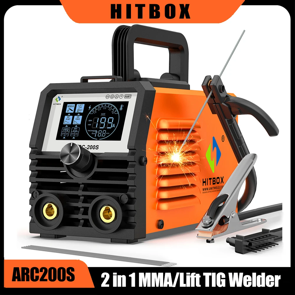 HITBOX ARC200 2-in-1-Schweißgerät MMA/Lift WIG/Hot Start/Arc Force LED-Digitalanzeige Tragbares Mini-Wechselrichterschweißgerät für Zuhause Image