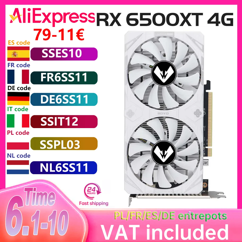 SOYO AMD Radeon RX6500XT 4 GB Gaming-Grafikkarte GDDR6-Speicher PCIEx16 4.0 für Desktop-Computer-Grafikkarten 6500XT Image