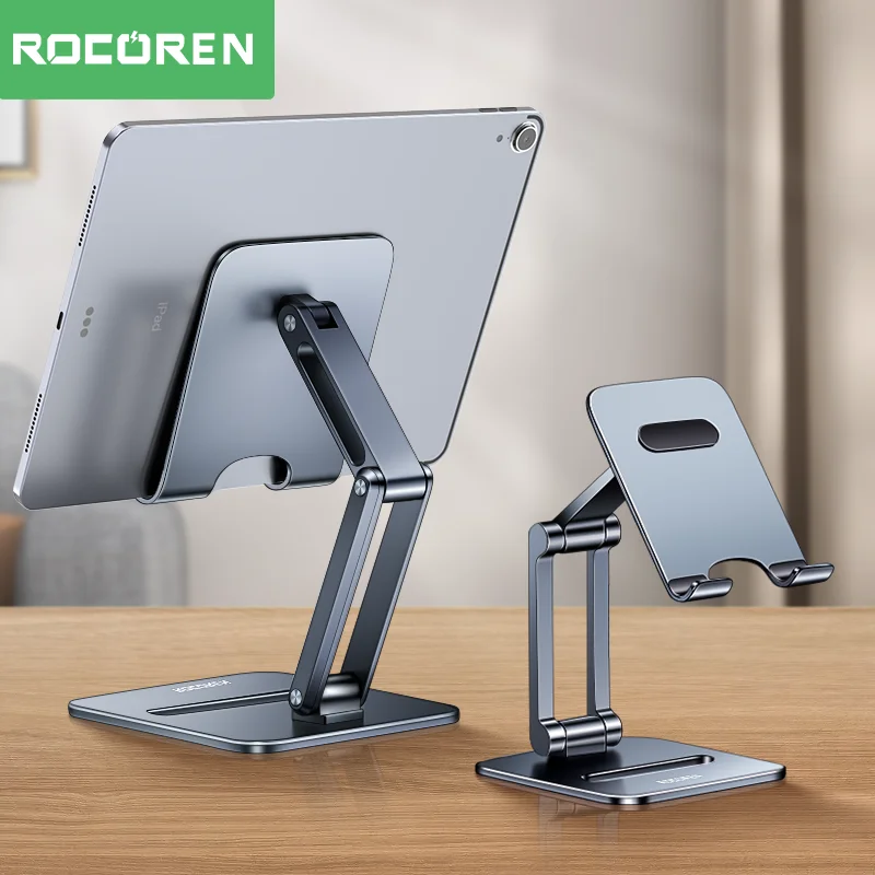 Supporto per telefono Rocoren Supporto per telefono cellulare da tavolo Supporto per tablet pieghevole in metallo Supporto per iPhone 14 13 Supporto universale per iPad Pro Air