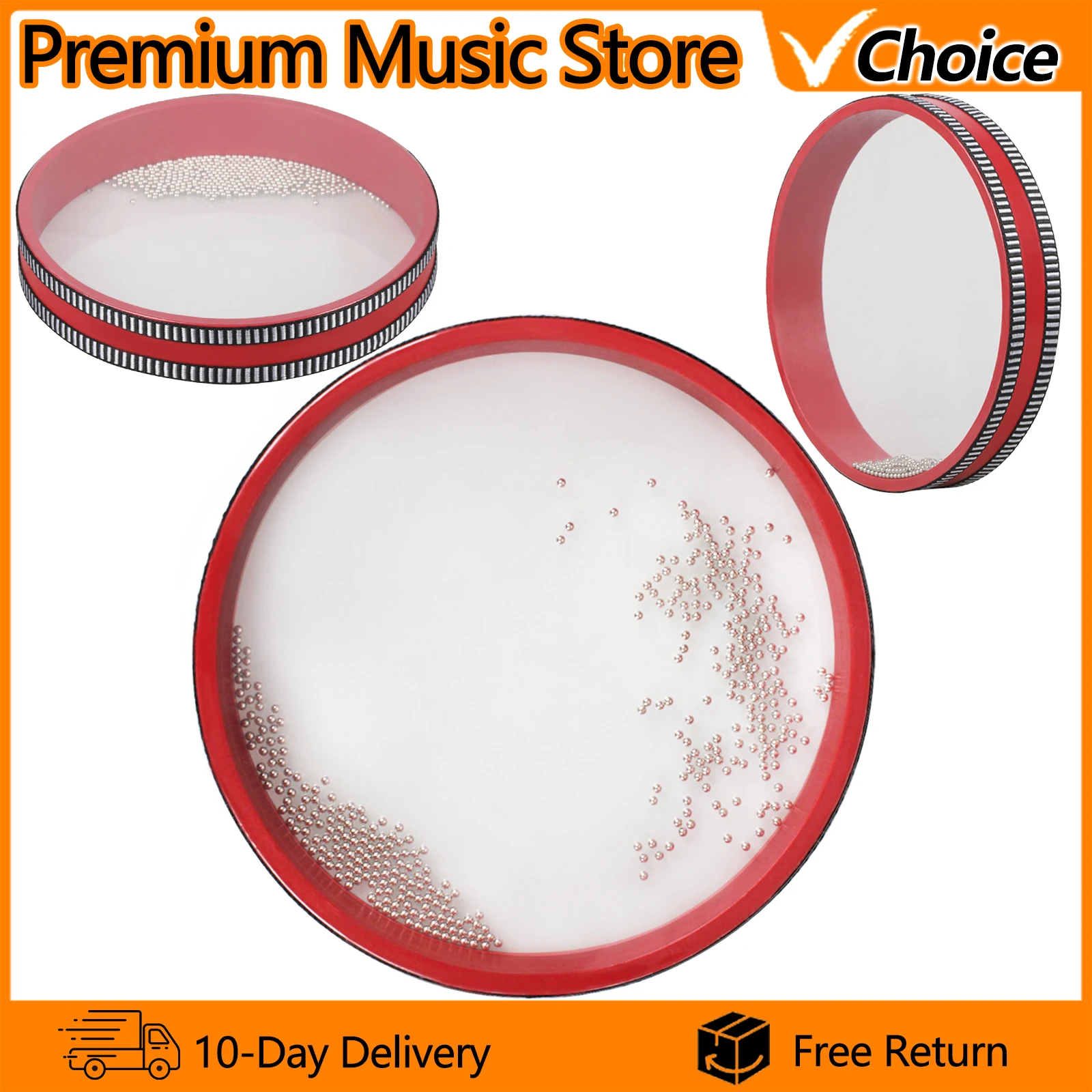 Orff 8-Zoll Eisen Sand Korn Rot Meer Welle Trommel Tamburin Kinder Lernspielzeug Ozean Sound Tamburin Percussion Party Image