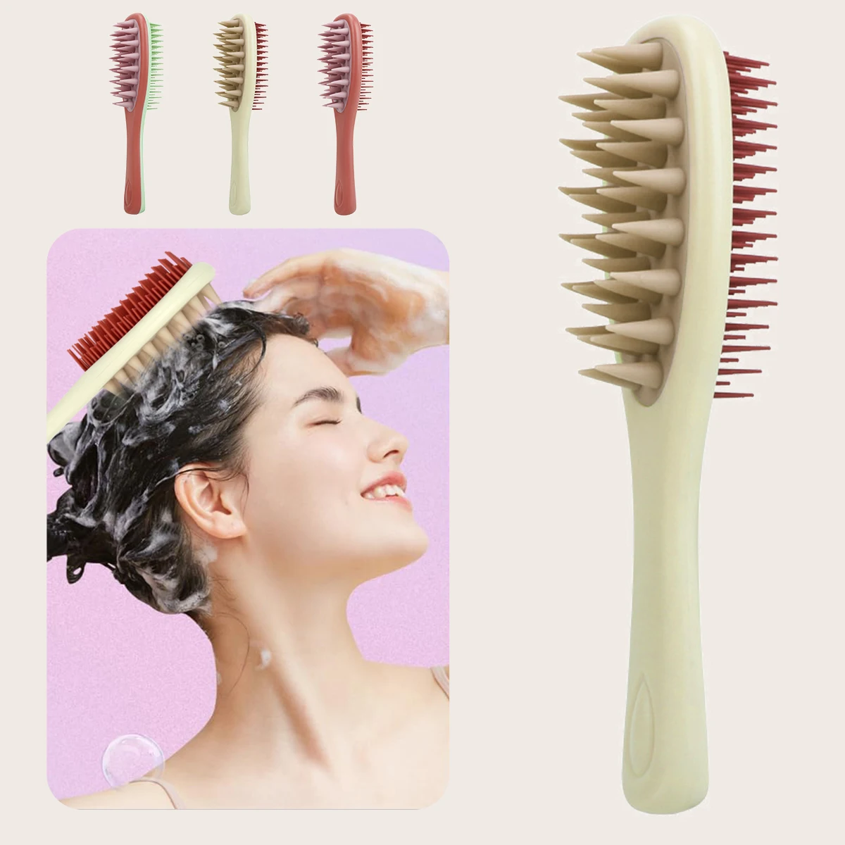 Natürliche Detangler Kämme Kopfhaut Massage Haarbürste Doppel Zahn Lange Griff Shampoo Pinsel Hause Bad Pinsel Körper Wäscher Haar Werkzeug Image