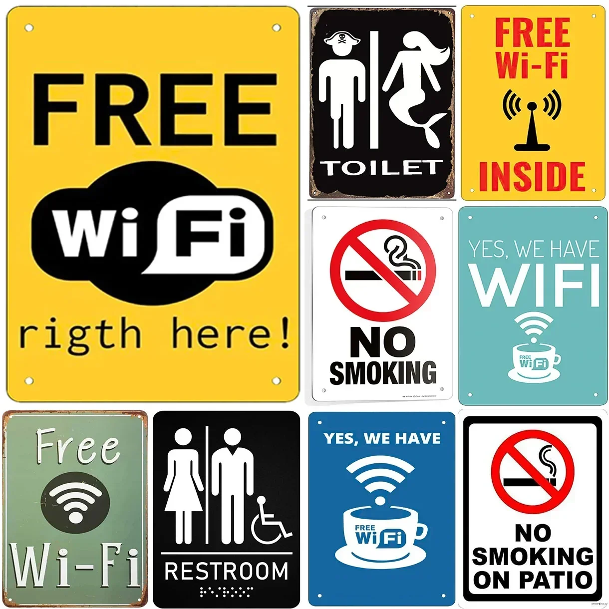 Vintage Free Wifi Metallblechschild Retro Warnschild für Home Cafe Restaurant Bar Club und Waschraum Dekor Image