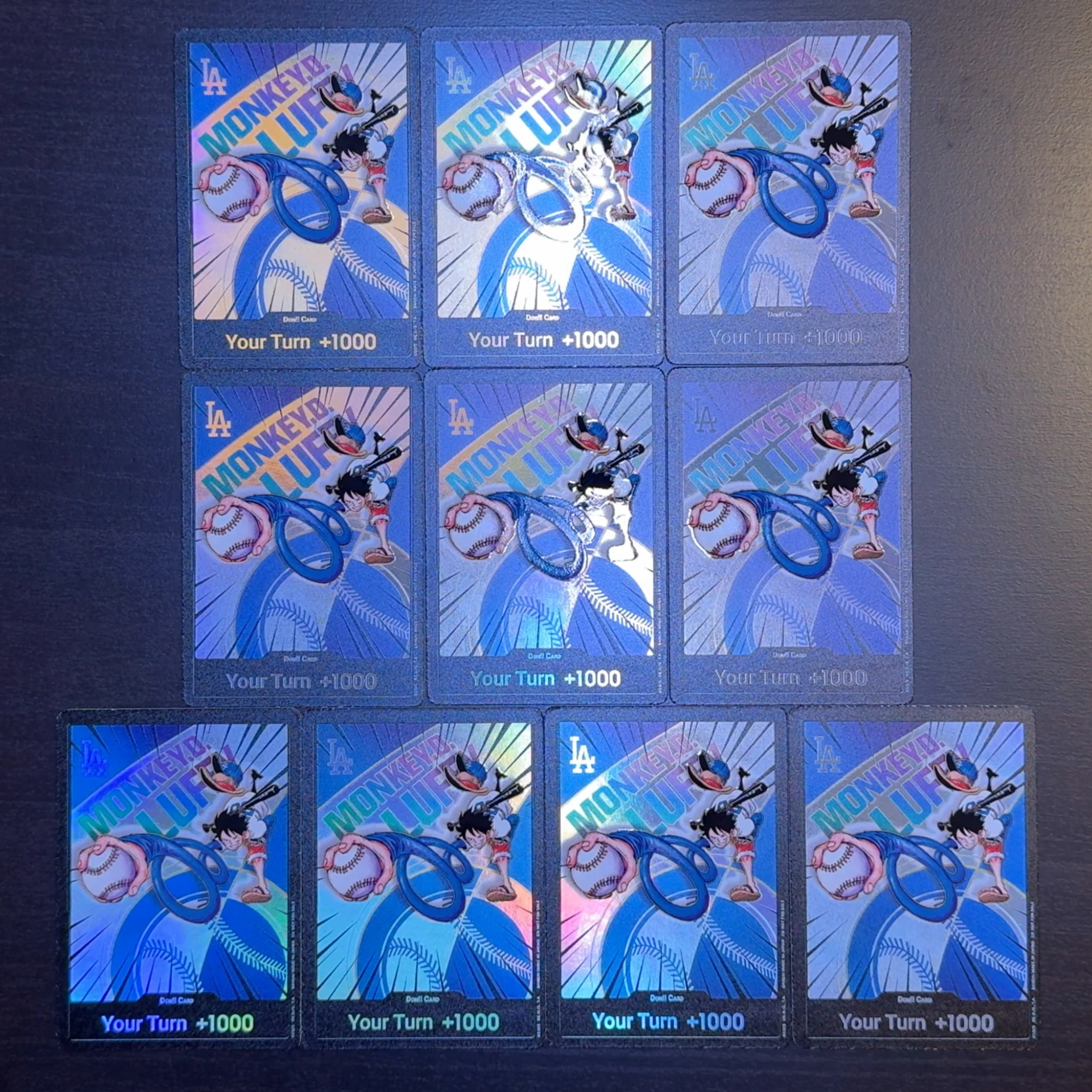 Carta olografica One Piece TCG OPCG DON inglese Carte Rufy x Dodgers Carta stagnola strutturata