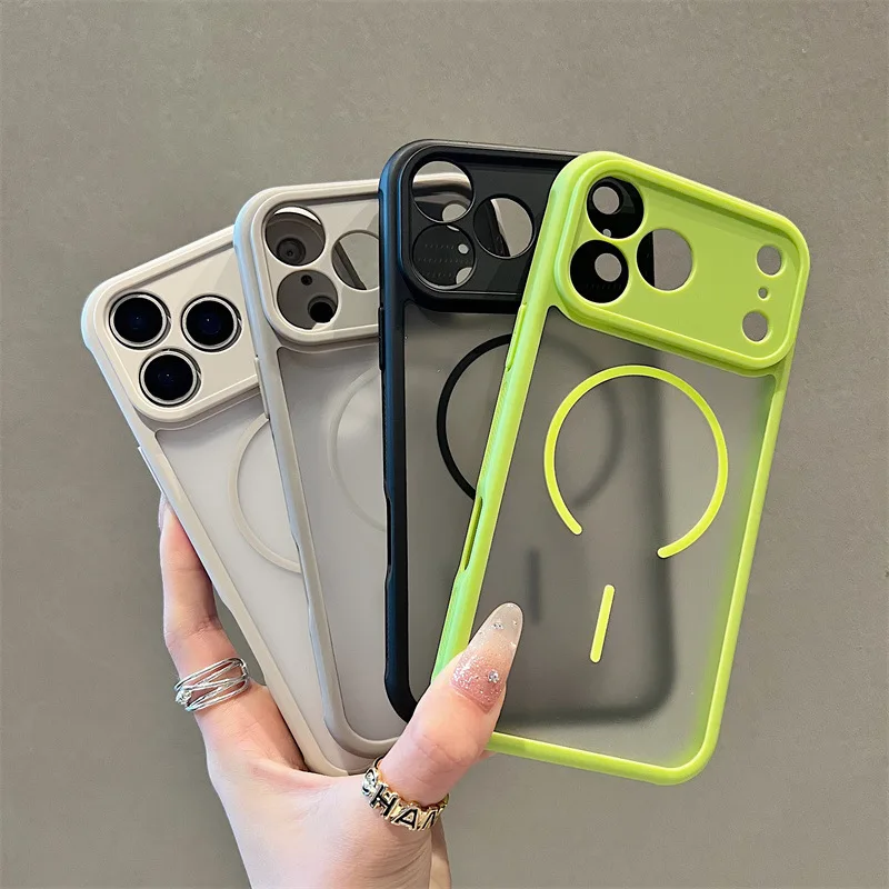 Luxuriöse, solide Farben, magnetische Handyhülle für iPhone 17, Air 16, 15, 14, 13, Pro Max, matte Kante, durchscheinende, stoßfeste Silikonhülle Image