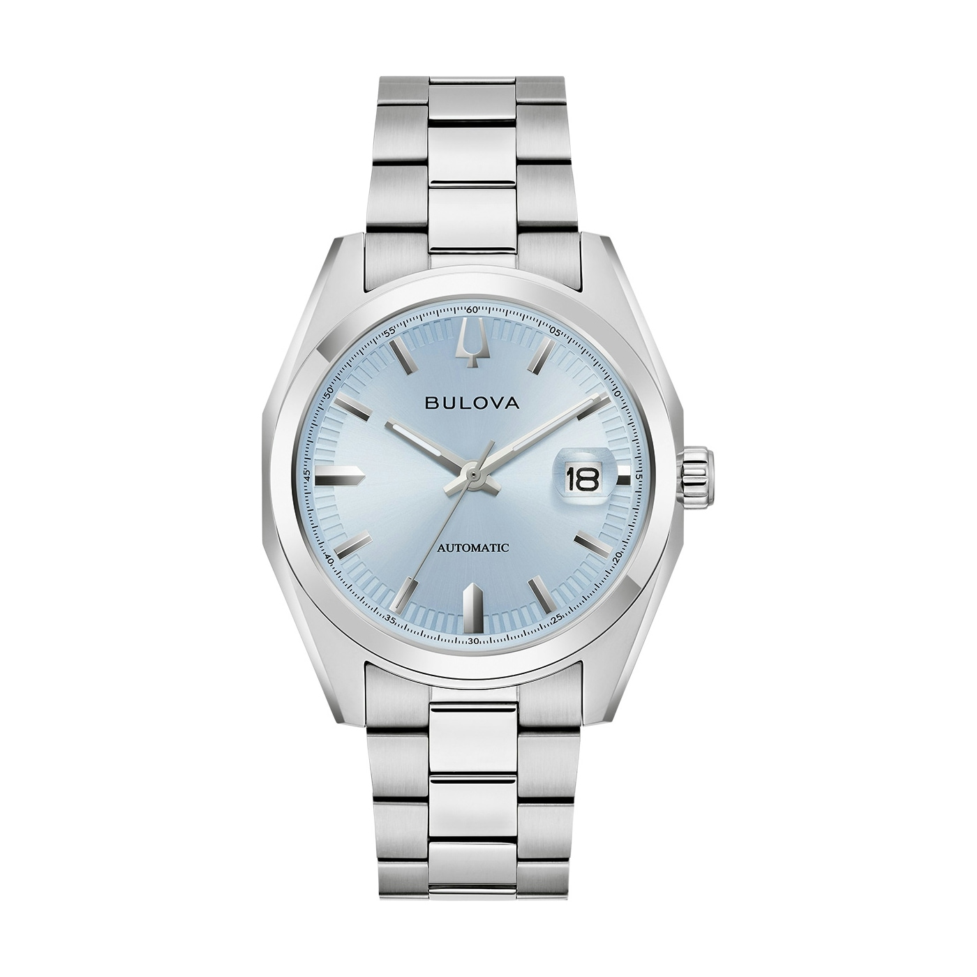 Automatikuhr BULOVA "Surveyor", silberfarben, hellblau, Armbanduhren, Damen, Automatikuhr, Armbanduhr, Damenuhr, Herrenuhr, Mechanische Uhr, Edelstahlarmband