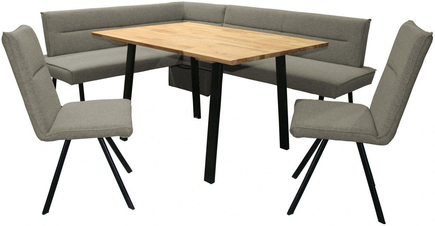 Eckbankgruppe OTTO HOME "Sava", braun (hellbraun, hellbraun neve 16, schwarz), B:211cm H:84cm T:170cm, 100% PES, Sitzmöbel-Sets, Eckbankgruppe, Eckbank mit Wellenfederung im Sitz, Tisch Massiv Eiche