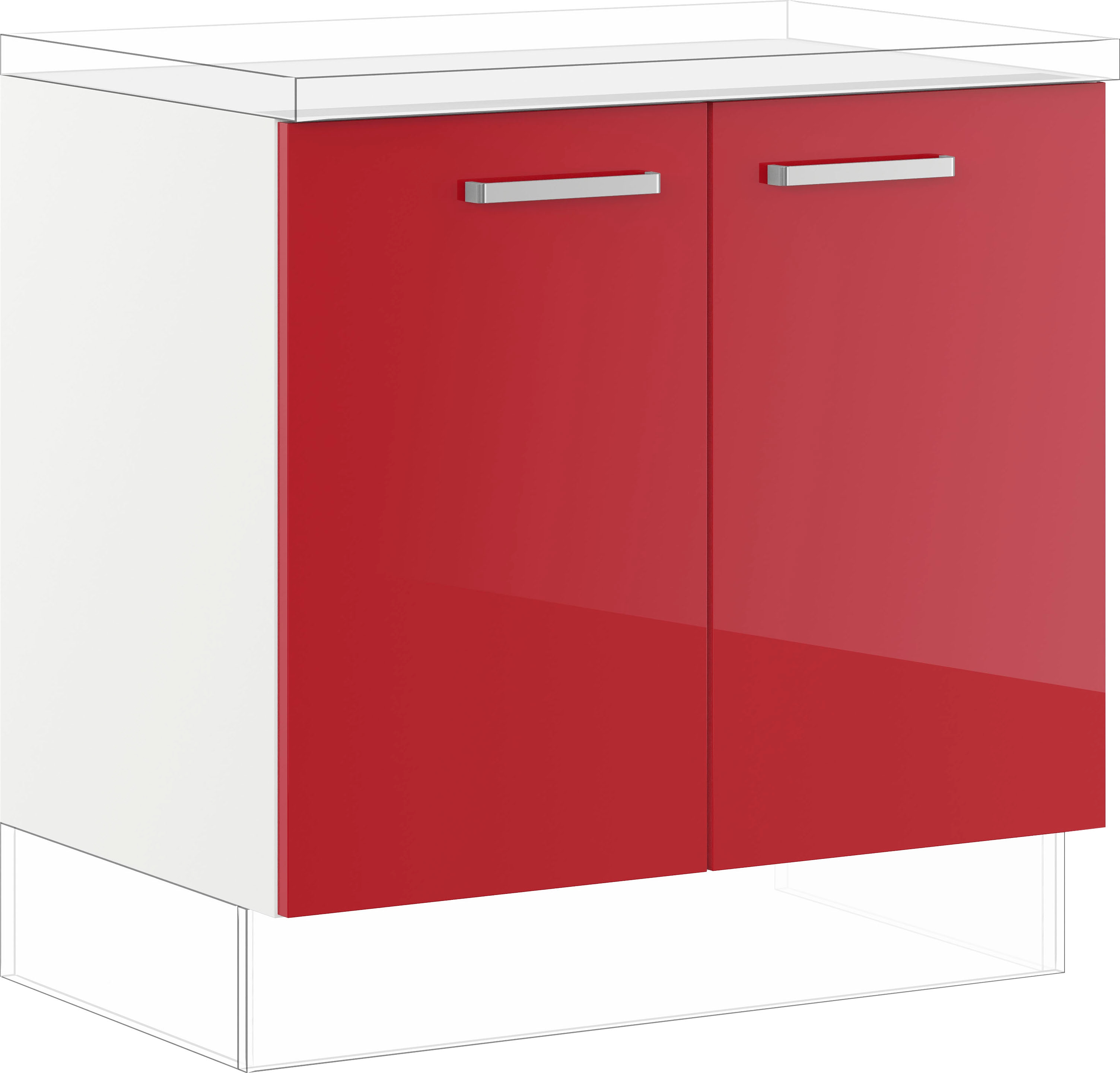 Spülenunterschrank IMPULS KÜCHEN ""Turin", Breite/Höhe: 90/72,3 cm", rot (rot hochglanz), B:90cm H:72,3cm T:57,9cm, Holzwerkstoff, Schränke, Küchenunterschrank, vormontiert, mit Drehtüren