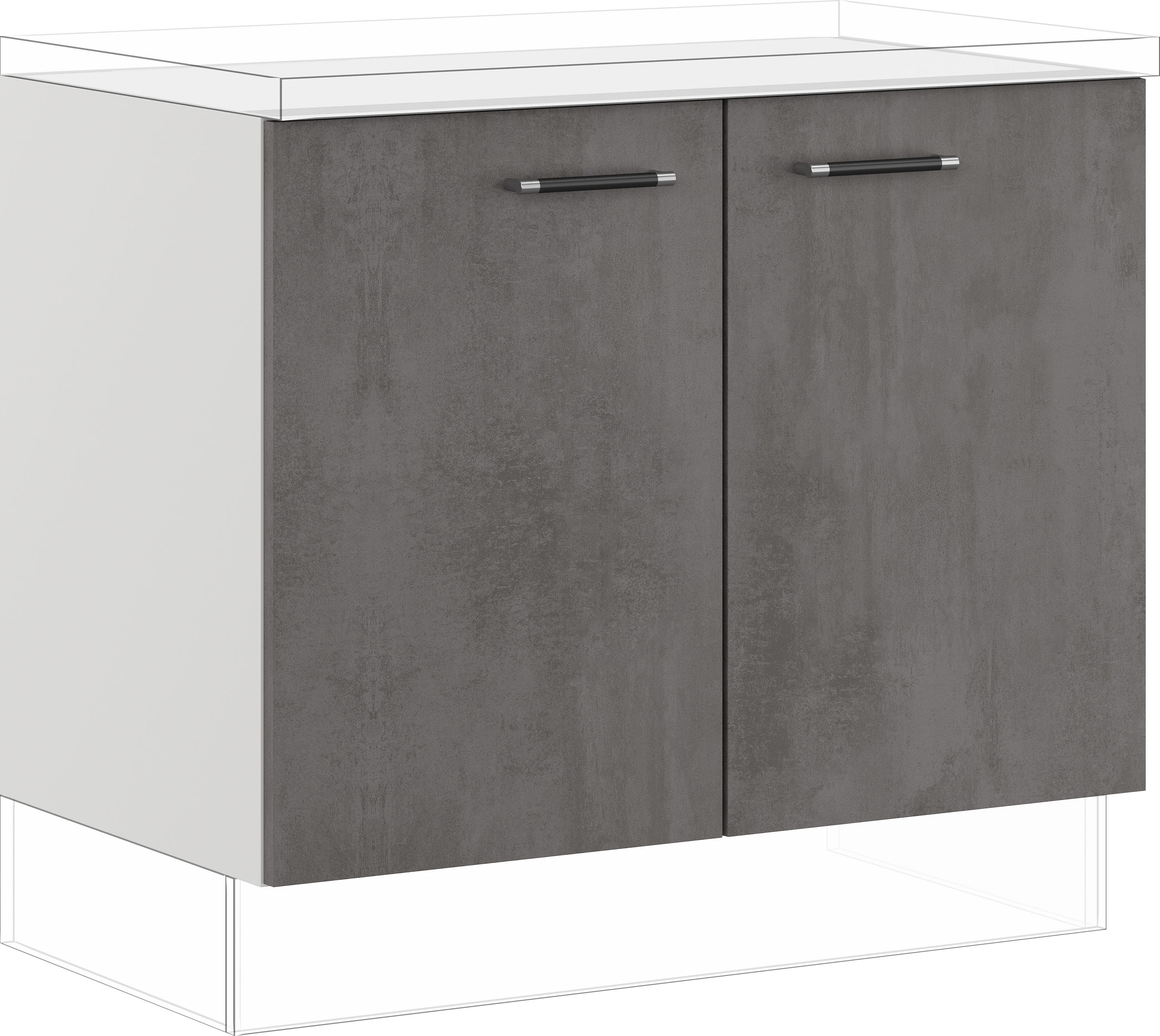 Spülenunterschrank IMPULS KÜCHEN ""Prag und Valencia", Breite/Höhe: 100/72,3 cm", grau (beton, optik schiefer dunkelgrau), B:100cm H:72,3cm T:57,6cm, Dekorfolie, Holzwerkstoff, Schränke, Küchenunterschrank, vormontiert, mit Soft-Close