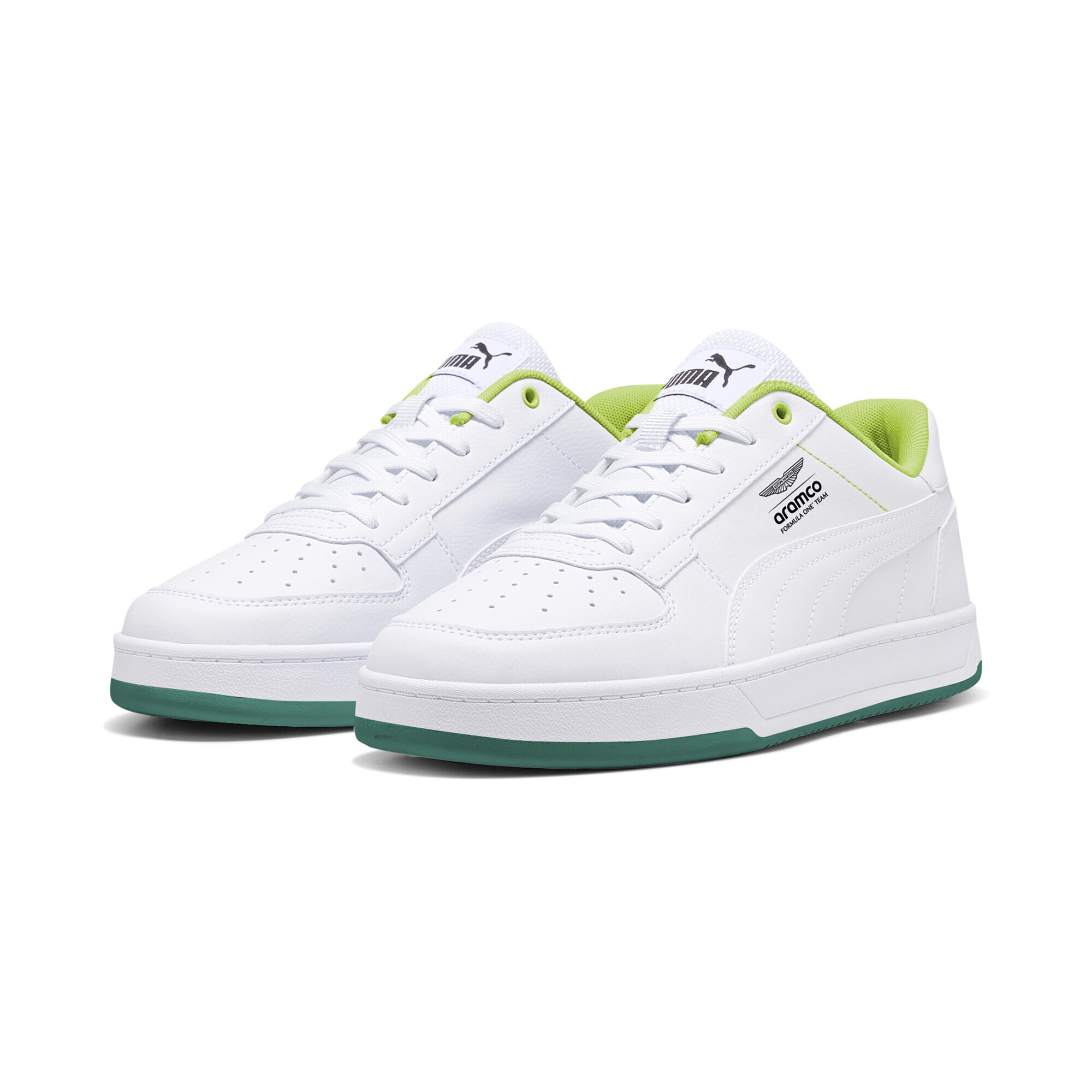 Sneaker PUMA "PUMA x ASTON MARTIN ARAMCO F1 TEAM Caven 2.0 Sneakers", Damen, Gr. 48, weiß lime shimmer grün, Obermaterial: Textil, Synthetik; Futter: Textil; Laufsohle: Gummi, Schuhe Sneaker