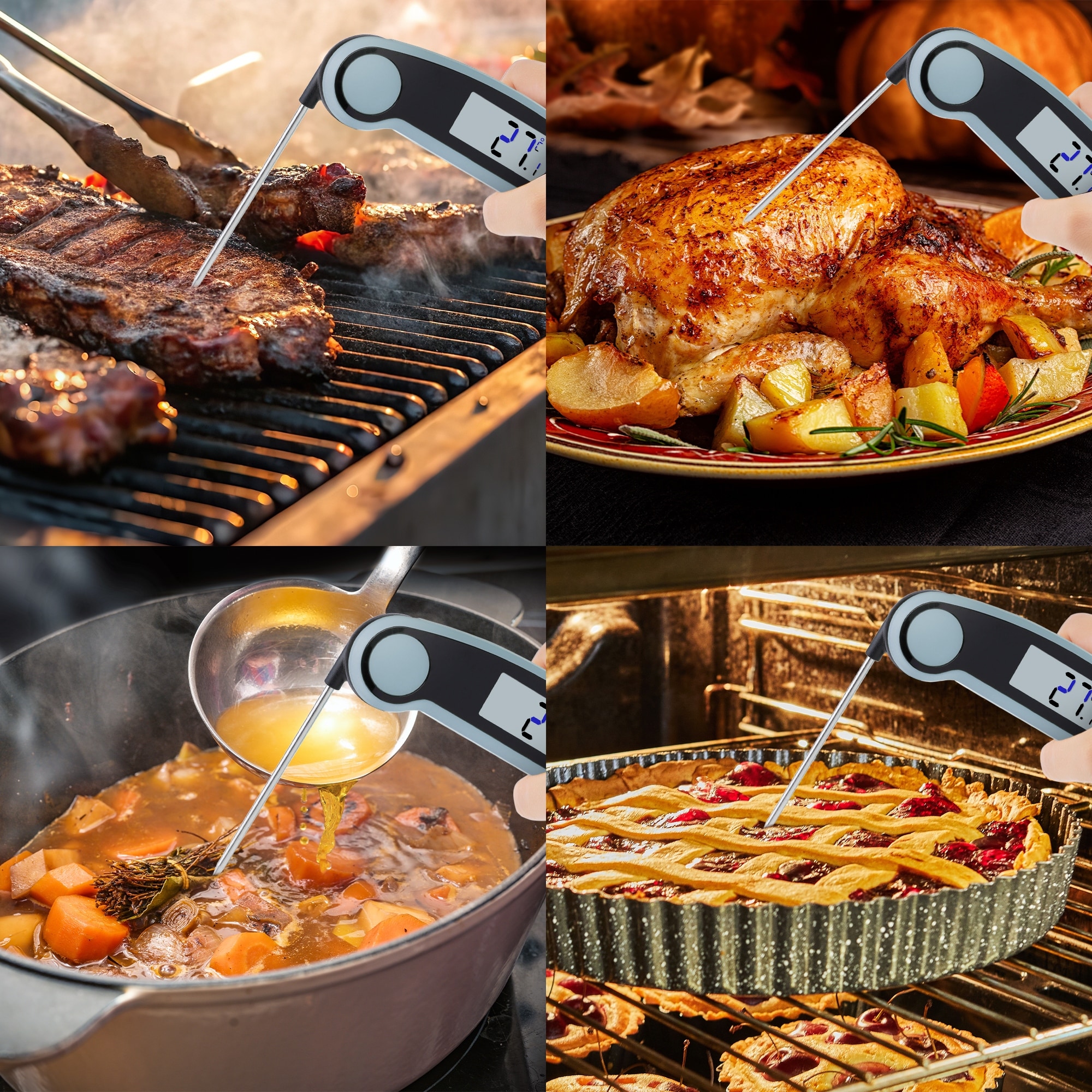 Digital Meat Thermometer, Instant Read Foldable Food Thermometer, Cooking Thermometer for Home and Kitchen, Smoker