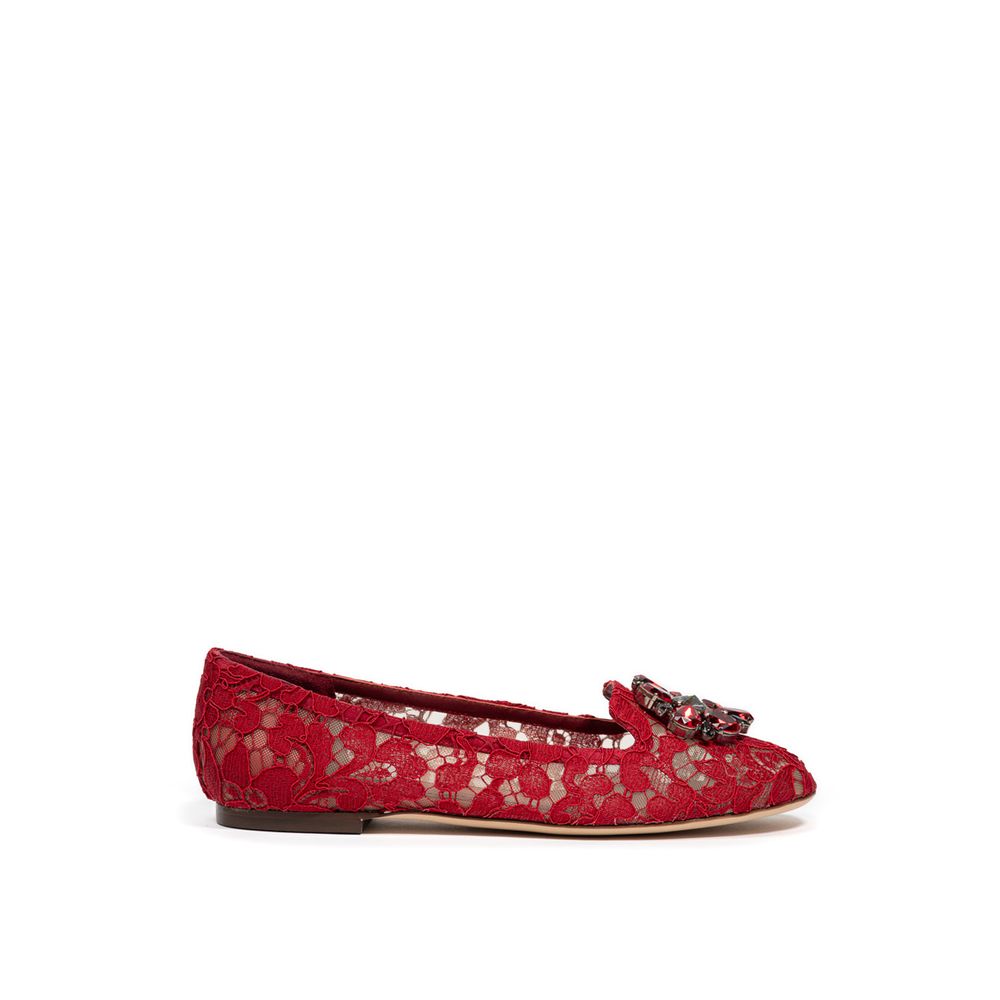 Dolce & Gabbana Womens Lace Ballerinas Red Embellished - Brown Viscose - Size 36.5 EU/IT | Dolce & Gabbana Sale | Discount Designer Brands