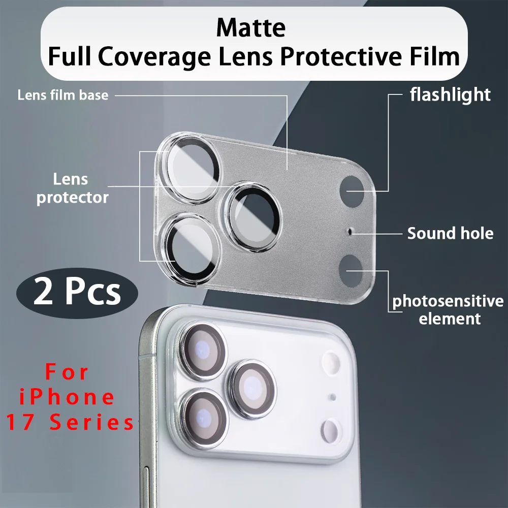 2 Stück mattes Kameraschutz-Objektivglas für iPhone 17 Pro Max 17 Air 17 Pro 17, vollständige Abdeckung, Objektiv-Schutzfolie, klar Image