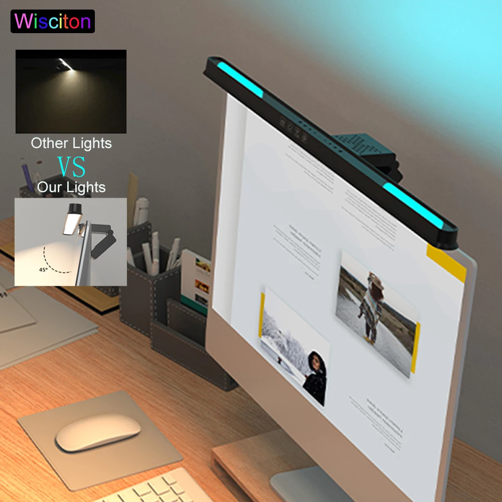LED-Lichtleiste für Computermonitor, PC, Arbeit, Augenschutz, Beleuchtung, kein Flimmern, Lernen, Lesen, Hängeleuchte, zeitgesteuertes Dimmen, RGB