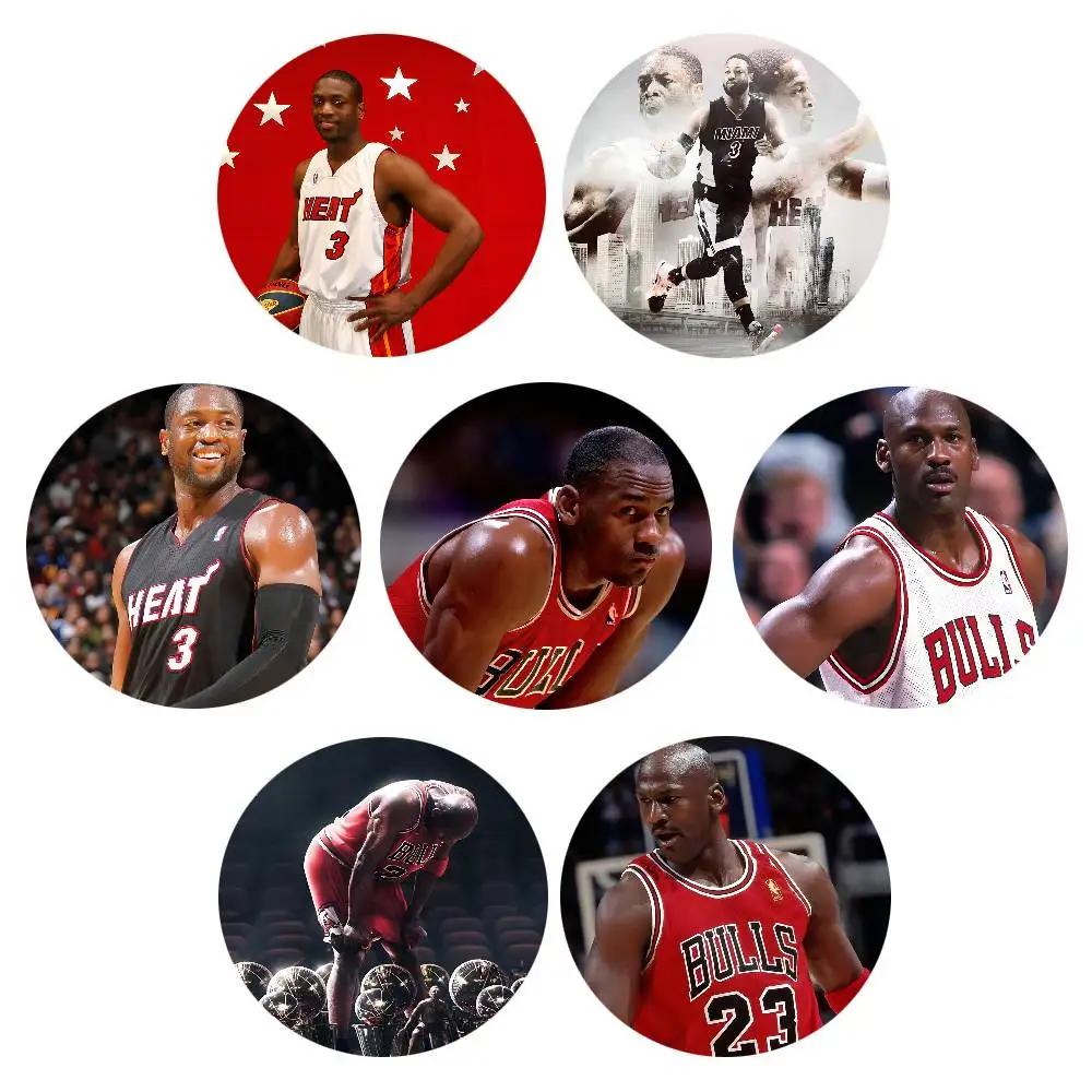 Basketball Star Abzeichen Runde Abzeichen Cartoon M-Michael Jordan Brosche Kleidung Rucksack Zubehör Anstecknadel Image