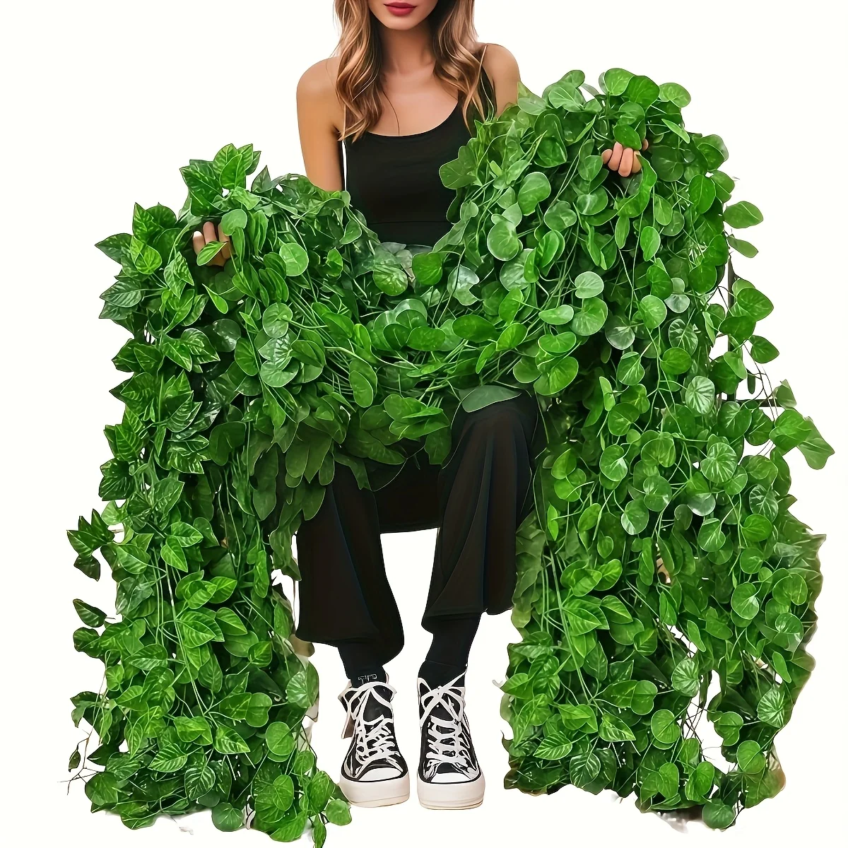 12PC 2,2M künstliche Efeublätter Grün Girlande gefälschte Wassermelone Rebe hängende Pflanzen für Zuhause Hochzeit Party Dekoration Image