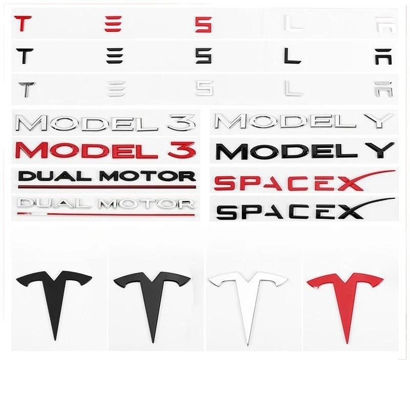 Emblema per auto Tesla Distintivo anteriore in ABS Modifica dell'emblema del bagagliaio Distintivo per doppio motore Lettere Adesivo per doppio motore Tesla Model Y 3 XS