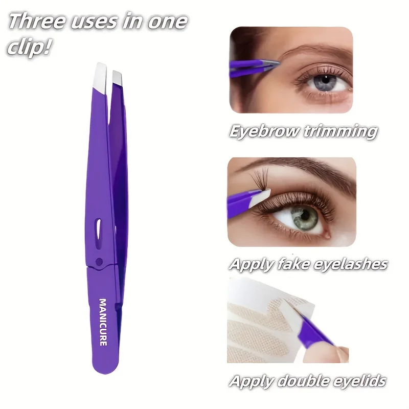 Hochpräzise Augenbrauen-Clip, Edelstahl, Wimpernzange, Pinzette, lila, schräges Design, Herrenbart, Zupfen, Weihnachtsgeschenk Image