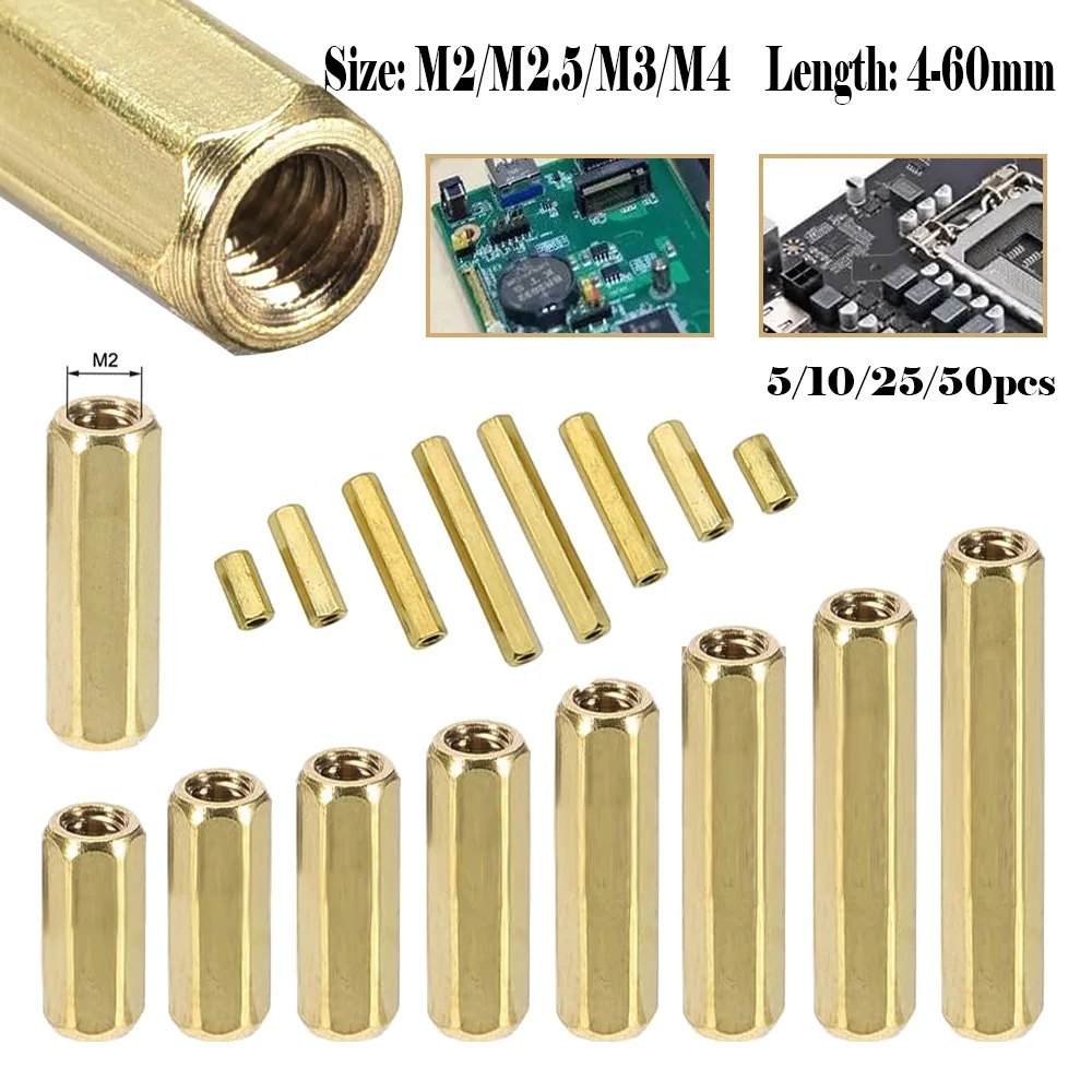 5-50 stücke M2 M2,5 M3 M4 Messing Hex Männlich Weiblich Standoff Säule Stud Mount Spacer Hexagon PCB Motherboard Hohl Bolzen Schraube Image