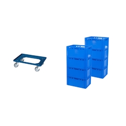 Logiplast 8 Stück E3-Kasten blau + 1 Transportroller mit vier Lenkrollen blau Image