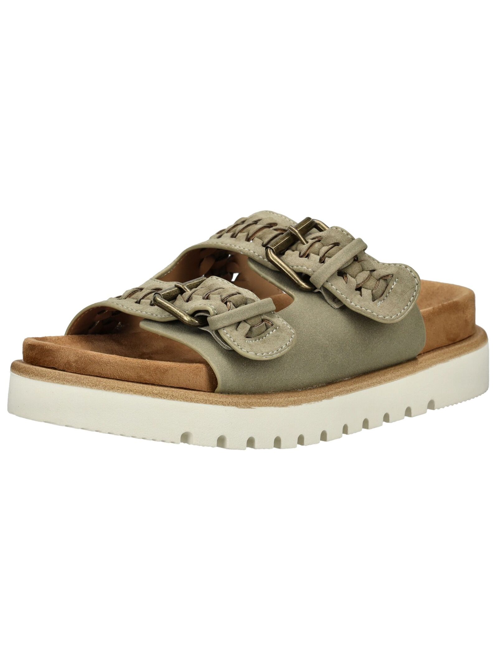 Pantolette MUSTANG SHOES "Mustang Shoes Pantoletten Lederimitat/Textil", Damen, Gr. 38, grün (khaki), Lederimitat, Textil, Schuhe Pantolette