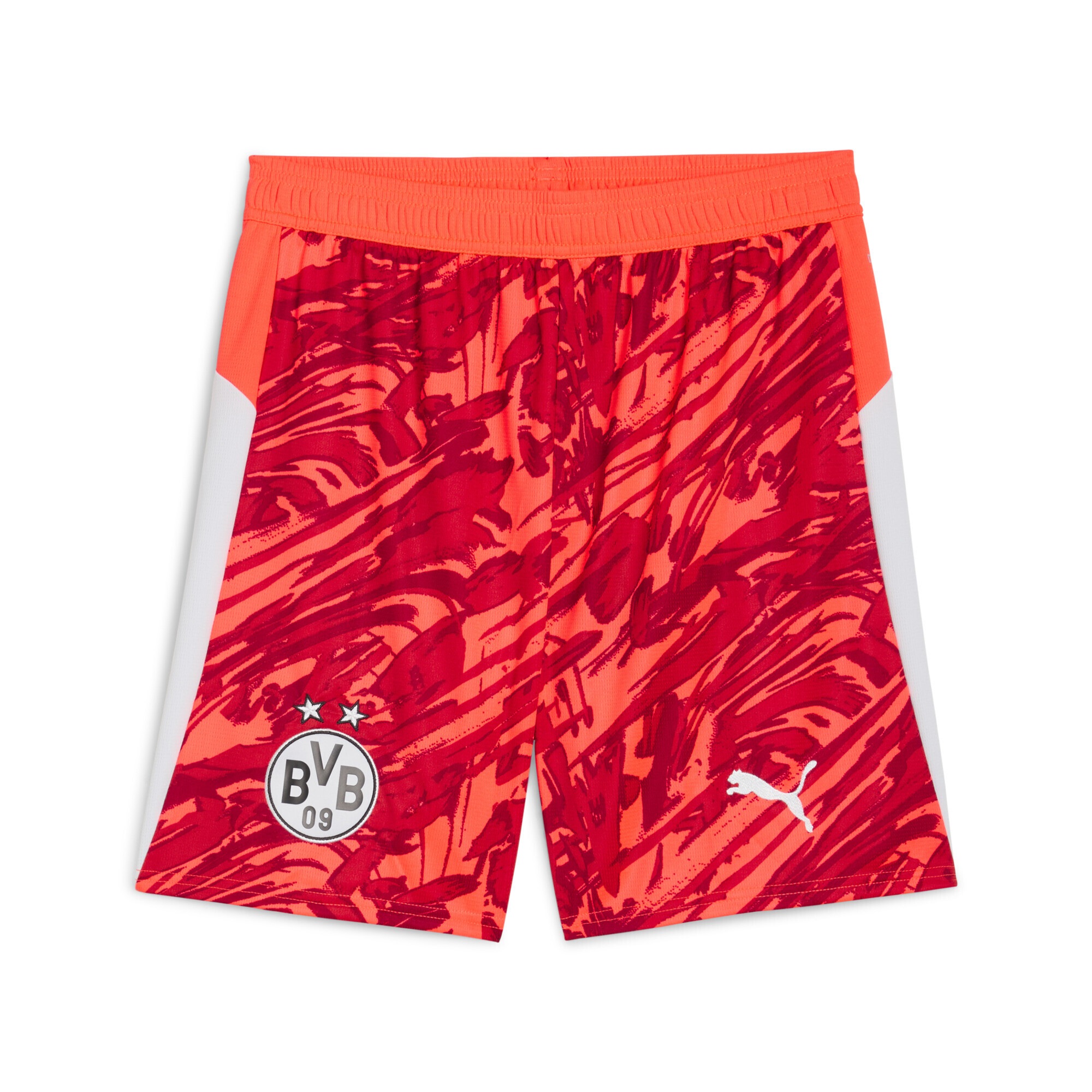Sporthose PUMA "Borussia Dortmund 25/26 Torwartshorts Herren", Damen, Gr. XS, Normalgrößen, glowing rot silber mist gray, Obermaterial: 100% Polyester, bedruckt, regular fit, Hosen Sporthose