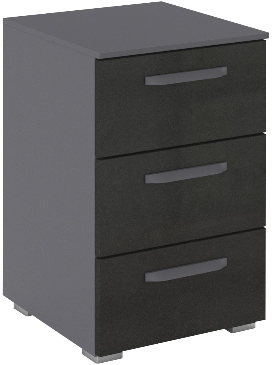 Nachtkommode RAUCH "Nachttisch Nachtkonsole OTELI in Dekor- oder Hochglanzfront", graumetallic, hochglanz effektgrau, B:40cm H:61cm T:42cm, Holzwerkstoff, Sideboards, mit 3 geräumigen Schubladen für viel Stauraum MADE IN GERMANY