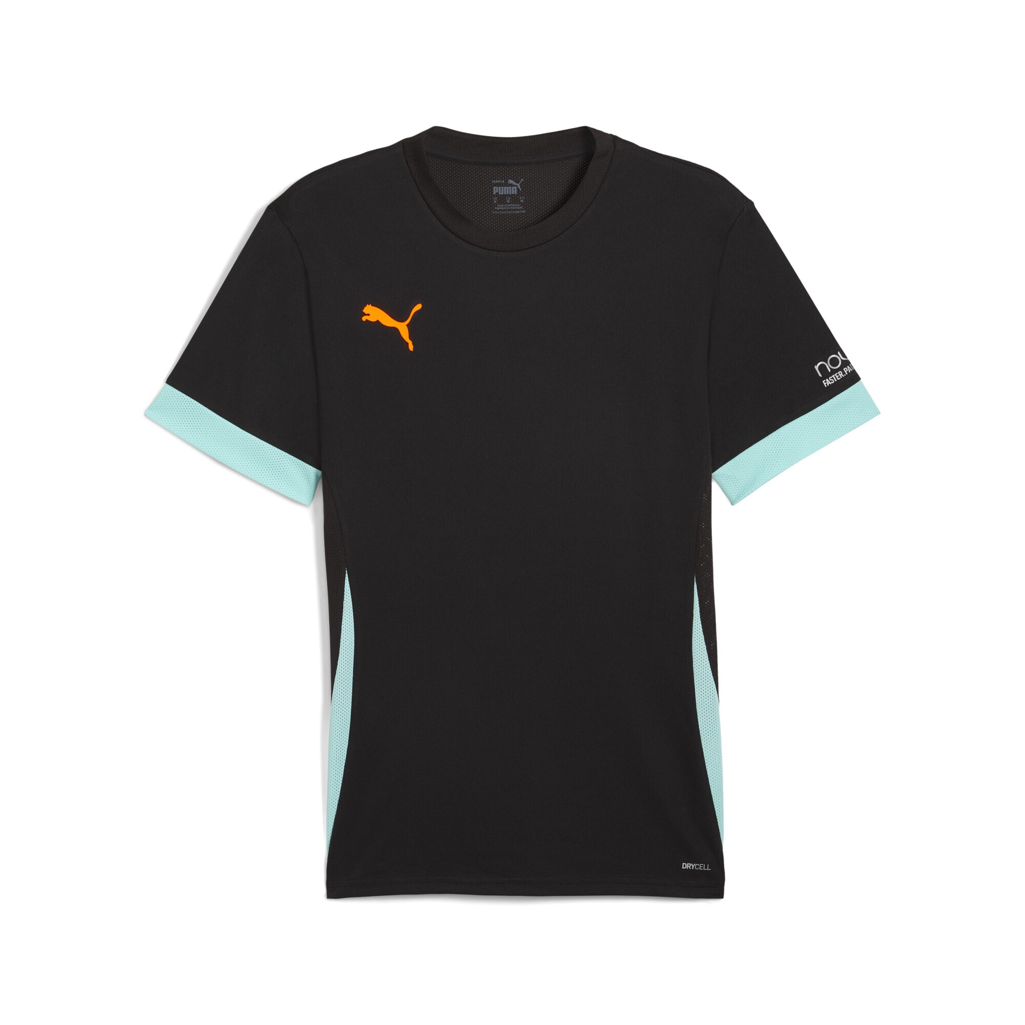 Trainingsshirt PUMA "INDIVIDUAL Padeltrikot Herren", Herren, Gr. S, schwarz heat fire safe lake orange blau, Obermaterial: 100% Polyester; Einsatz: 100% Polyester, clean, regular fit, Rundhals, Shirts