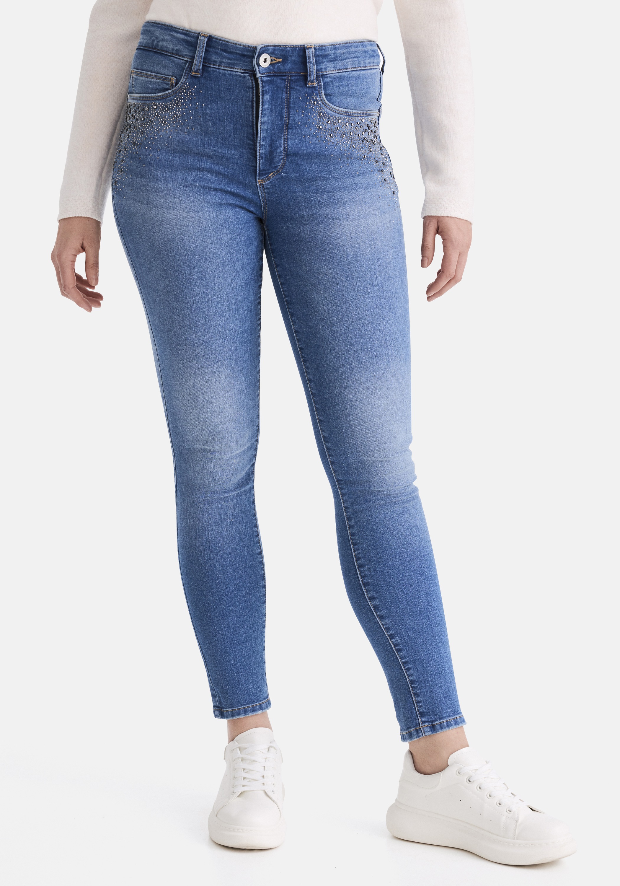 5-Pocket-Jeans STOOKER WOMEN "Rio Colour Skinny Fit", Damen, Gr. 48, Länge 28, blau (blau denim used), Denim/Jeans, 82% Baumwolle, 17% Polyester, 1% Elasthan, skinny fit lang, Jeans 5-Pocket-Jeans, Skinny Fit Casual Clean Wash Denim Jeans Magic...