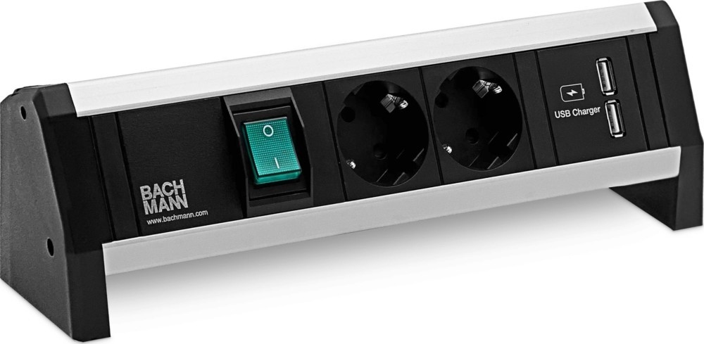 BACHMANN DESK 1x Schalter 2x CEE7/3 USB Doppelcharger, GST18, CEE7/7 Image