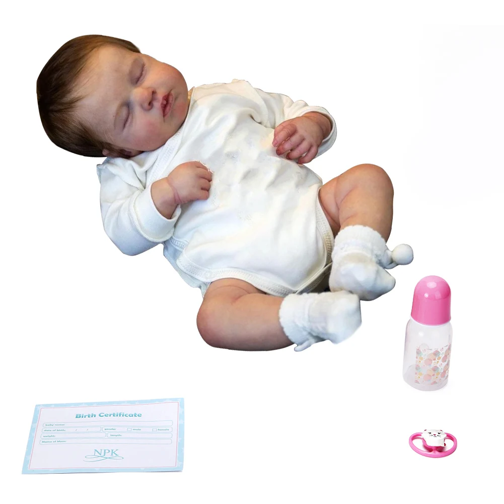 Poupées bébé Reborn en Silicone, avec cheveux bruns, Simulation de photographie, 49CM, cadeaux pour enfants, jouets compagnon pour bébé