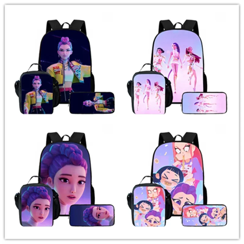 Dessin animé KPop démon chasseurs enfant école sac à dos avec sacs à déjeuner sacs à crayons pour, sacs d'école légers pour enfants