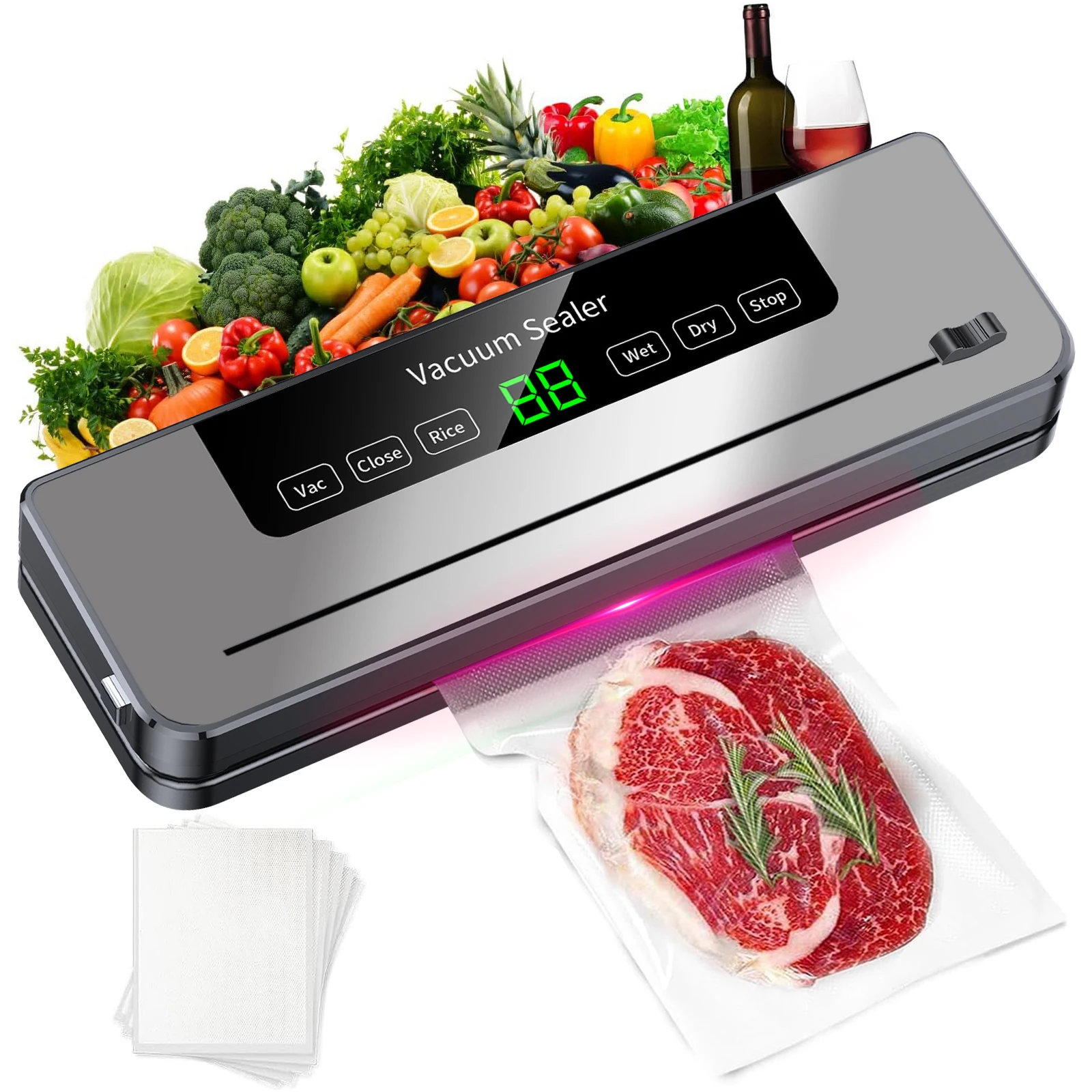 Machine à sceller sous vide automatique pour aliments, 220V, 5 Modes, sec et humide, avec 10 sacs, conservation des aliments pour la cuisine et la maison