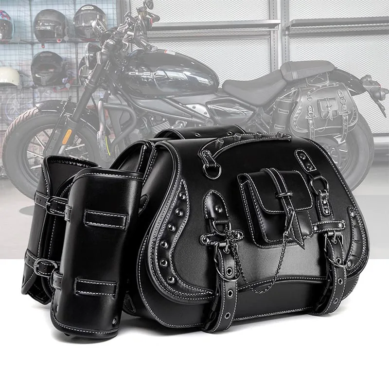 Sacs de selle de moto avec porte-gobelet, sac latéral de moto rétro, sac suspendu de moto crâne noir pour sac de moto Harley