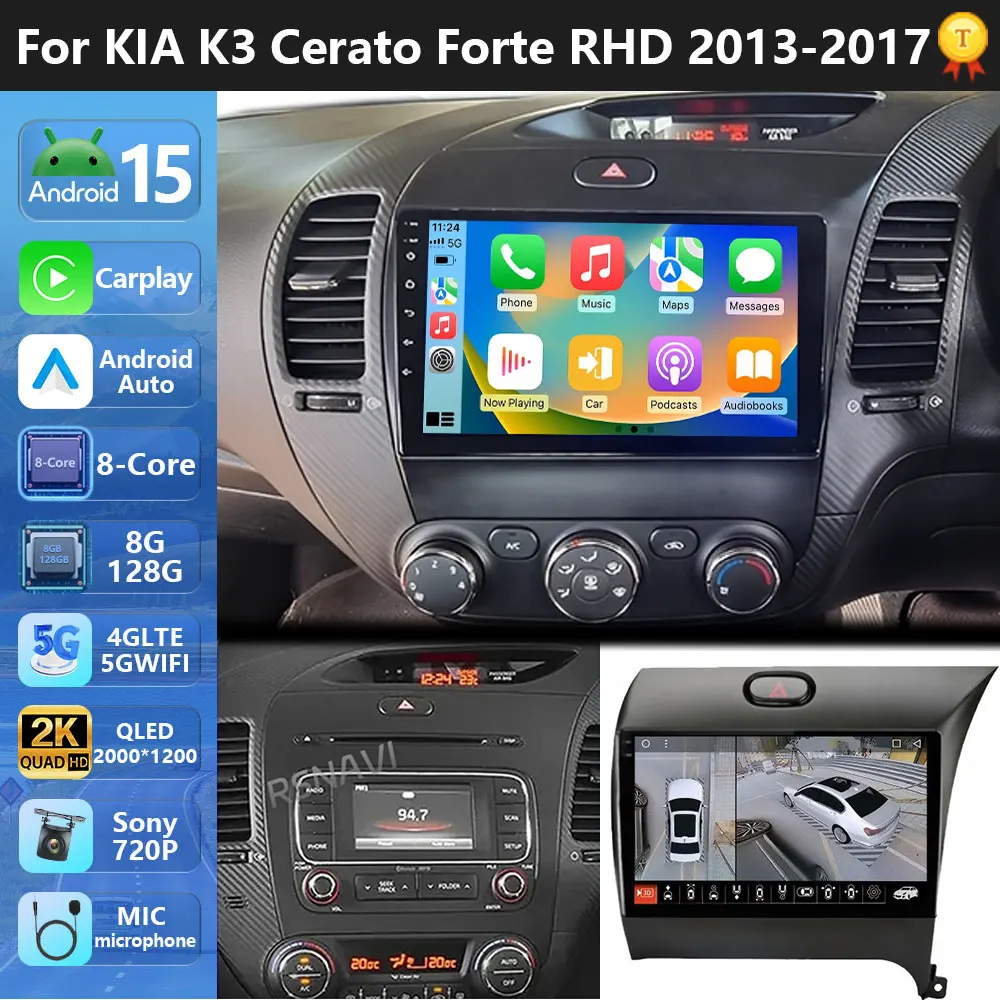 Stecker und Spielen Android 15 Carplay Auto Für Kia K3 Cerato Forte 2013-2017 RHD Auto Radio GPS Multimedia video Player 2din DVD Image