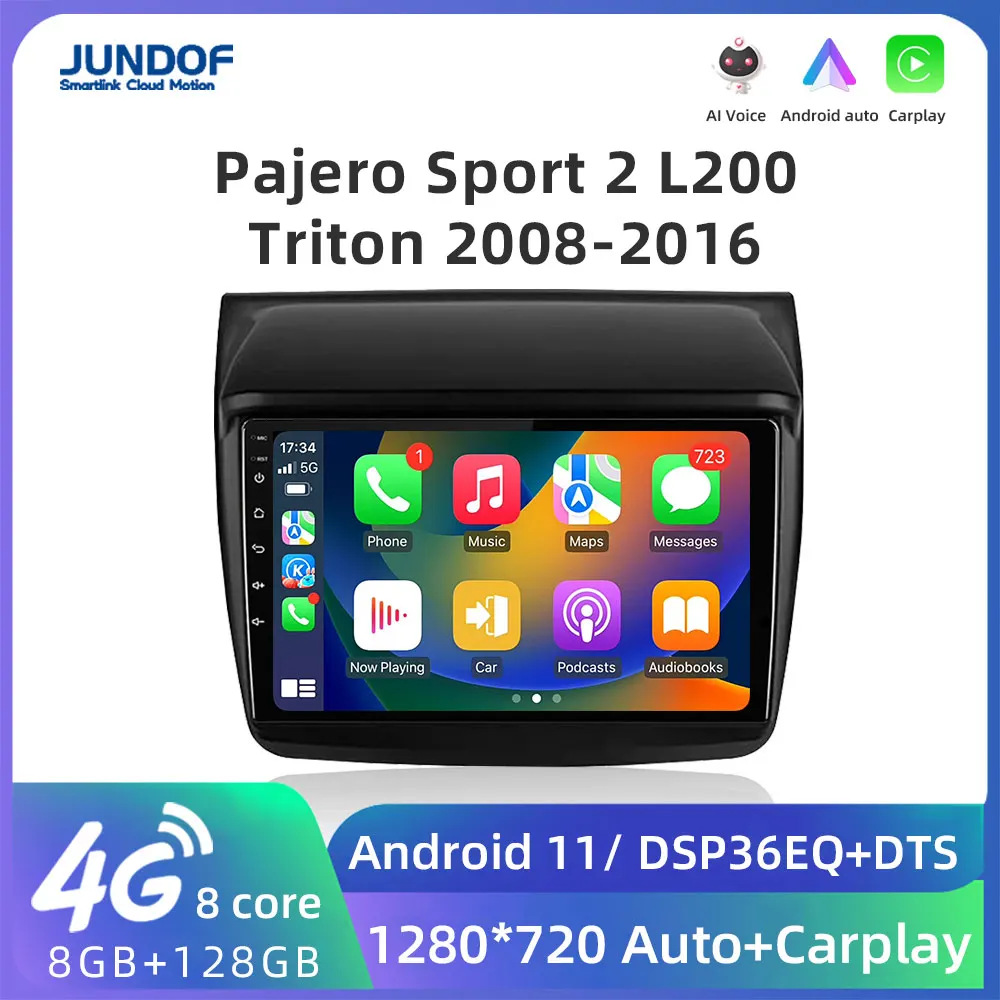 Jundof 2Din Android Auto Radio Multimedia per Mitsubishi Pajero Sport 2 L200 Triton 2008 - 2016 Carplay Video Player unità principale