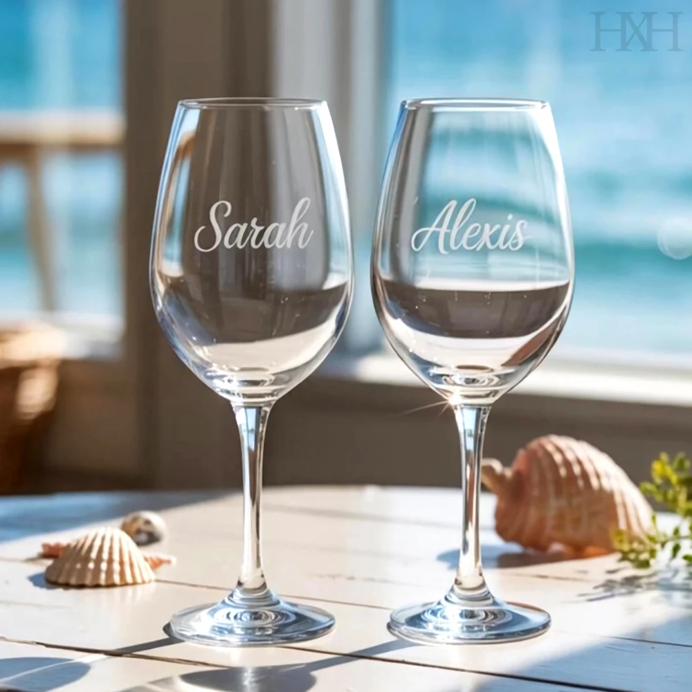 Personalisierte Hochzeitsbrille mit Gravur, Rotweingläser, Geschenk zum Hochzeitstag, Brautjungfernbrille, personalisierte Geburtstagsgeschenke Image