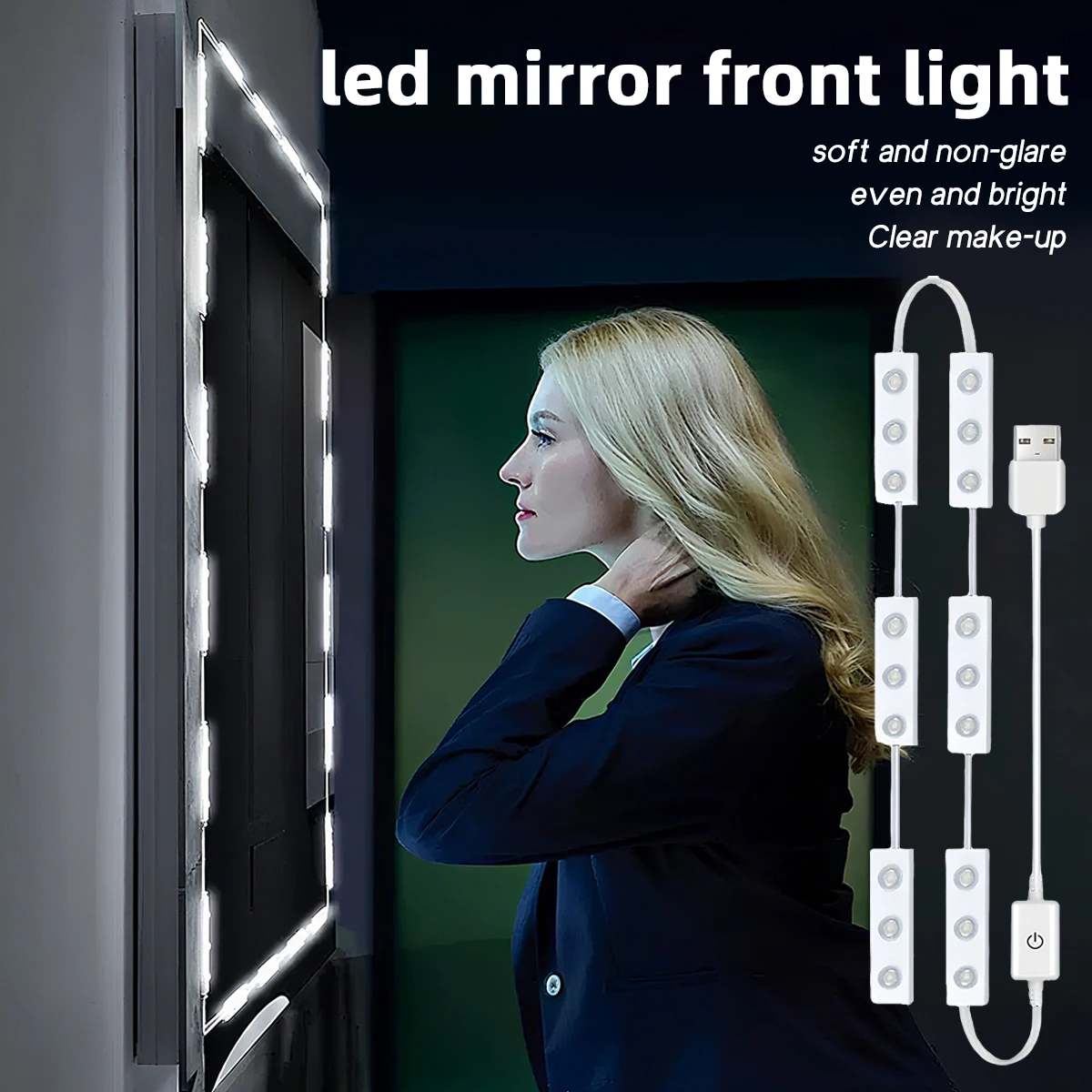 5V USB wiederaufladbare LED-Spiegelleuchte mit Touch-Schalter, 4000k einstellbare Helligkeit, geeignet für Schlafzimmer-Make-up-Schränke