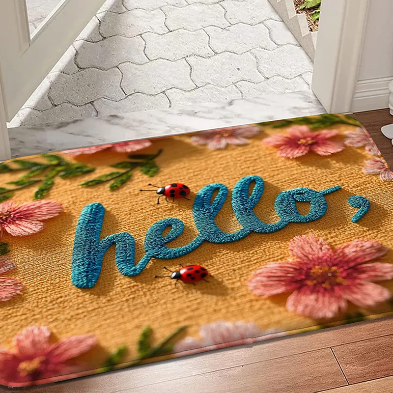 Florale Fußmatte für Flur, Schlafzimmer, saugfähige Bodenmatte für die Küche, Anti-Rutsch-Matte für das Badezimmer, Flurdecke, Wohnzimmer-Flanellteppich Image