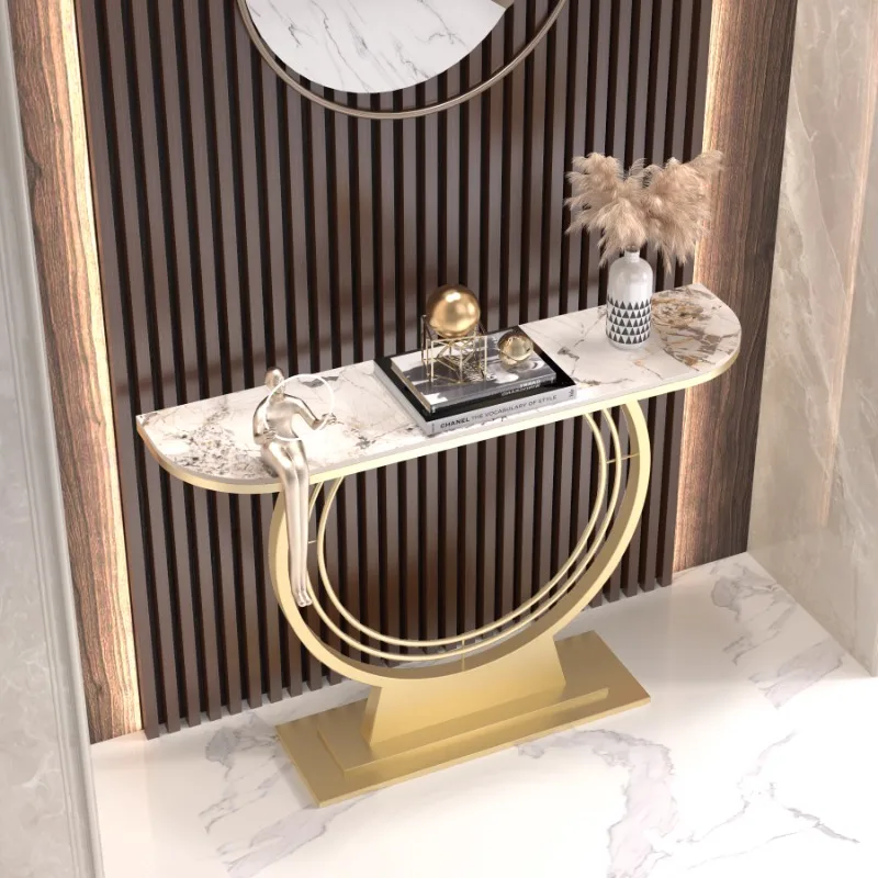 Leichter Luxus-Eingangstisch, modernes, einfaches, schmales Gehäuse an der Wand, Gangkorridor-Dekoration, goldener Endansichtstisch, entra Image