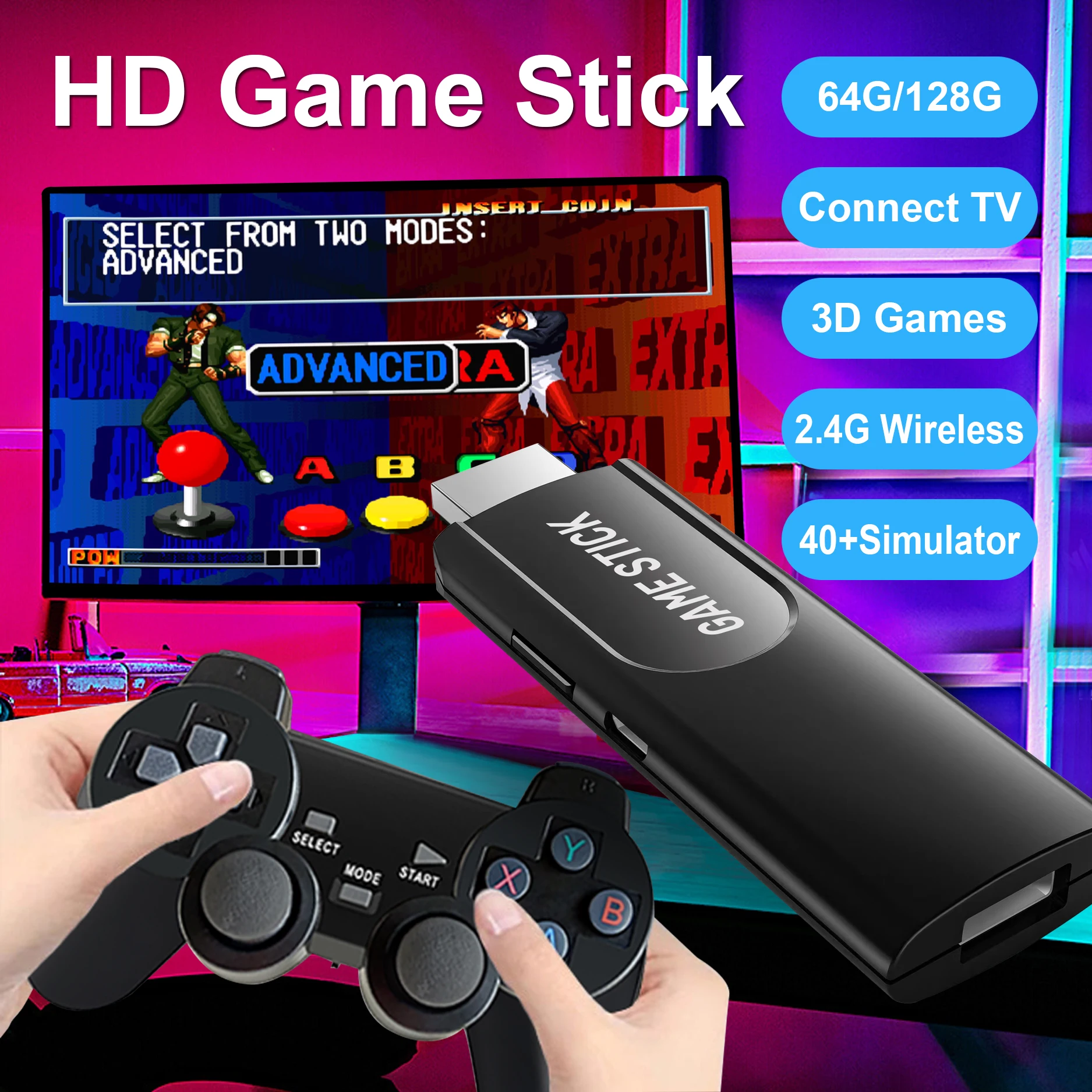 K8 Game Stick with Dual 2.4G Wireless Gamepad Support 4K HD Output Portable Classic Video Game Console