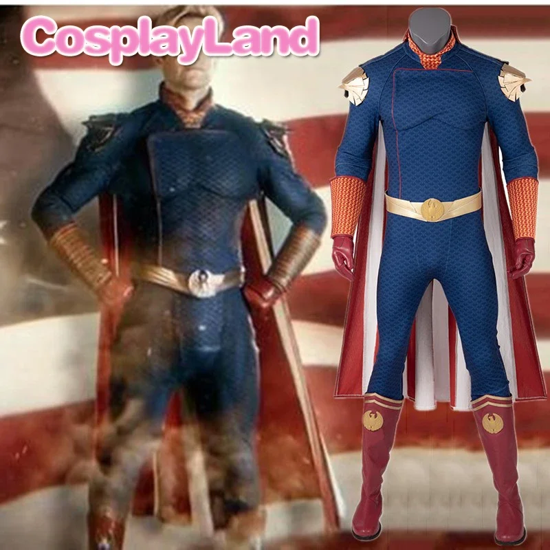 The Boys Homelander Cosplay Superhelden-Kostüm für Erwachsene, Herrenanzug, Halloween-Kostüme, Antony Starr, Overall, Umhang, Schuhe, blauer Body