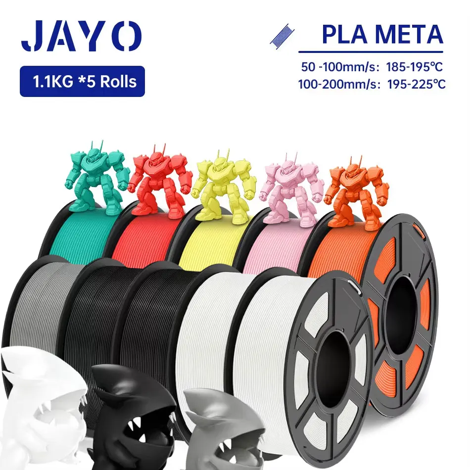 JAYO 5 Rollen PLA Meta 3D-Drucker-Filament 1,75 mm PLA-Filament, härter, ordentlich gewickeltes 3D-Filament, passend für die meisten FDM-3D-Drucker Image