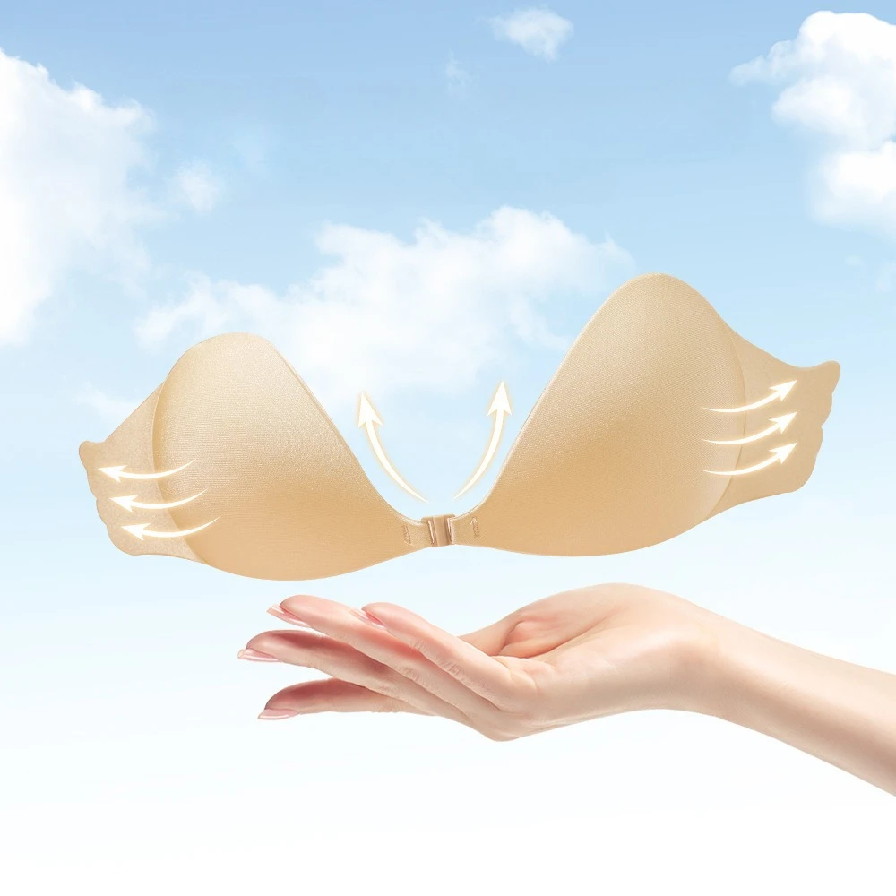 Nippelabdeckung, unsichtbarer BH, Push-Up-Silikon-BH für Hochzeit, klebrig, wiederverwendbar, trägerlos, Bikini-Dessous, Engelsflügel-Form, Dessous Image