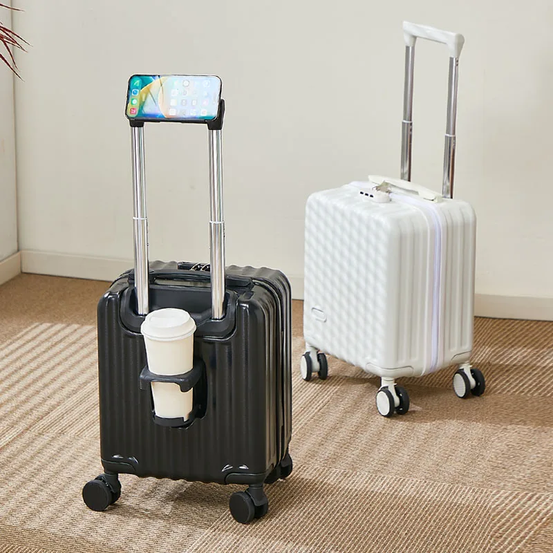 Valigia da trasporto da 14 pollici con porta cellulare a 3 sezioni con tirante e portabicchieri Valigia leggera per bagagli da viaggio