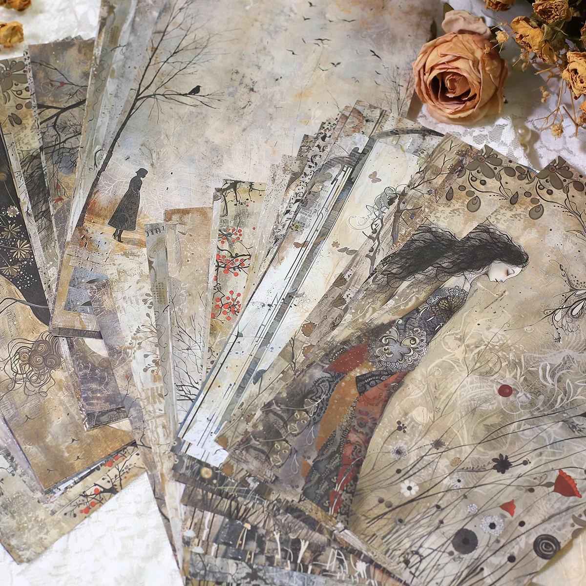30 Blatt Vintage-Scrapbook-Papierpackung, nicht klebend, für DIY-Bastel-Notizbücher, Junk-Journal, großes Basteldekor, Scrapbook-Zubehör Image