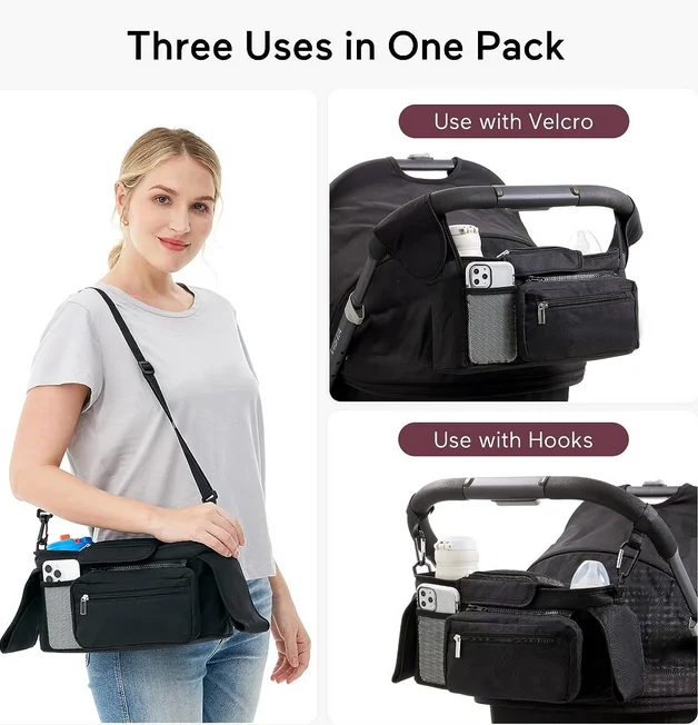 3 IN 1 Universal Baby Kinderwagen Lagerung Tasche Große Kapazität Reise Hängen Tasche Telefon Flasche Tissue Halter Kinderwagen Windel Mummy Tasche Image
